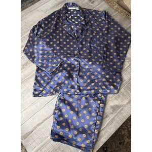 Vintage Victoria Secret Satin Pajama Set Royal‎ Blue And Gold Women's Size Med